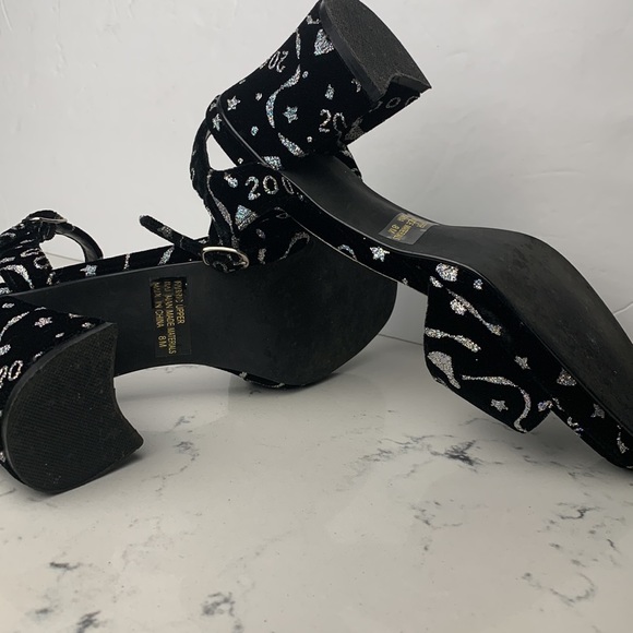 Vintage Y2K Studio HD2 2000’s Black & Silver Glitter Block Heels - Size 8 - Picture 7 of 9